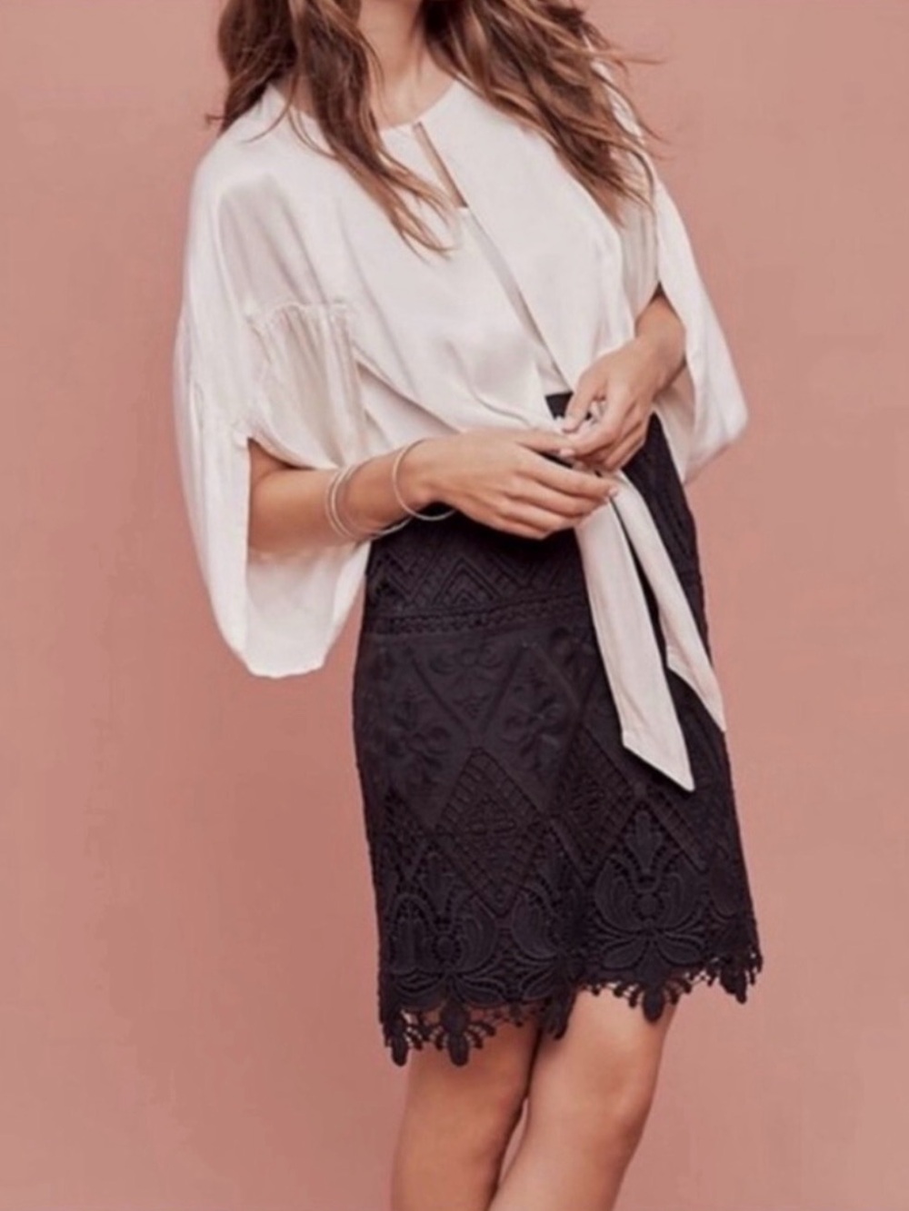 Anthropologie Moulinette Soeurs Black Lace Pencil Skirt Size 6